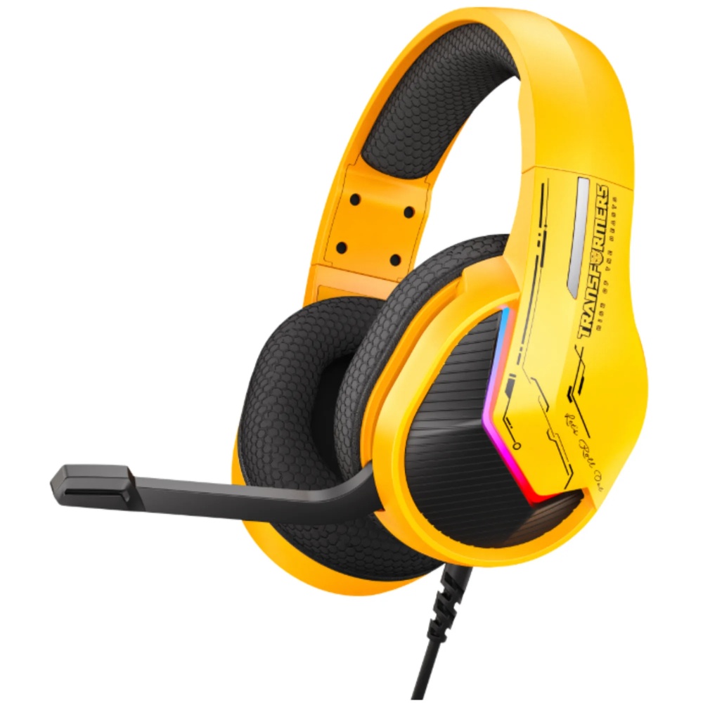 Audifonos Transformers RGB Gamer Microfono Retractil USB+AUX color Amarillo TF-G15-YW