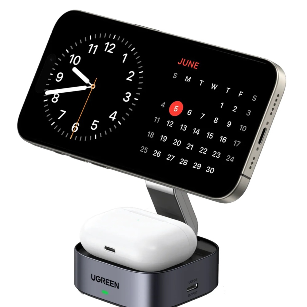 Cargador Ugreen 2en1 Inalambrico 15W para Celular y 5W para Auricular Compacto y Plegable 35278