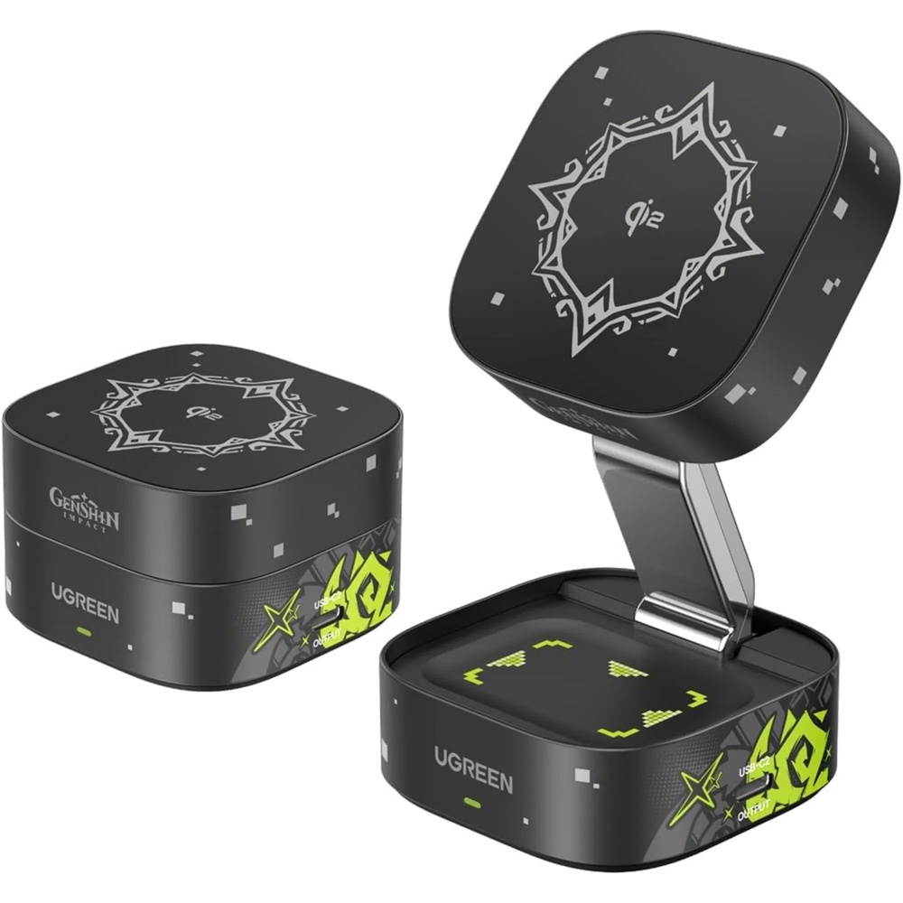 Cargador Ugreen 2en1 Genshin Impact 15W Plegable Portatil Elegante Proteccion Inteligente para Bateria 35316GI